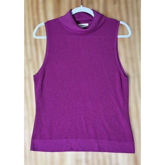 L'agence Sz Large Metallic Old Money Sleeveless Turtleneck Sweater Rose Violet - Picture 1 of 6